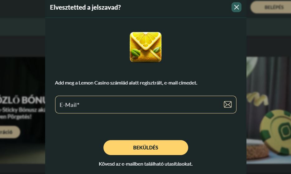 Állítsd vissza az elfelejtett jelszavadat a Lemon Casino regisztrált e-mail címeddel 